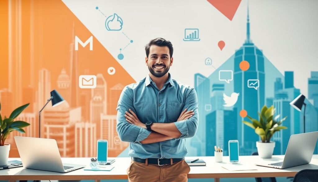 A confident, charismatic individual stands as the focal point, showcasing their influence and appeal as a brand ambassador. They are surrounded by symbols of modern business and digital media - laptops, smartphones, social media icons, and collaborative workspace elements. The lighting is bright and natural, with a sense of energy and opportunity. The background features a blend of urban cityscapes and abstract geometric patterns, hinting at the global, connected nature of brand partnerships and influencer marketing. The overall atmosphere conveys the advantages of leveraging brand deals and sponsored content to drive business growth and personal brand development. A confident, charismatic individual stands as the focal point, showcasing their influence and appeal as a brand ambassador. They are surrounded by symbols of modern business and digital media - laptops, smartphones, social media icons, and collaborative workspace elements. The lighting is bright and natural, with a sense of energy and opportunity. The background features a blend of urban cityscapes and abstract geometric patterns, hinting at the global, connected nature of brand partnerships and influencer marketing. The overall atmosphere conveys the advantages of leveraging brand deals and sponsored content to drive business growth and personal brand development.