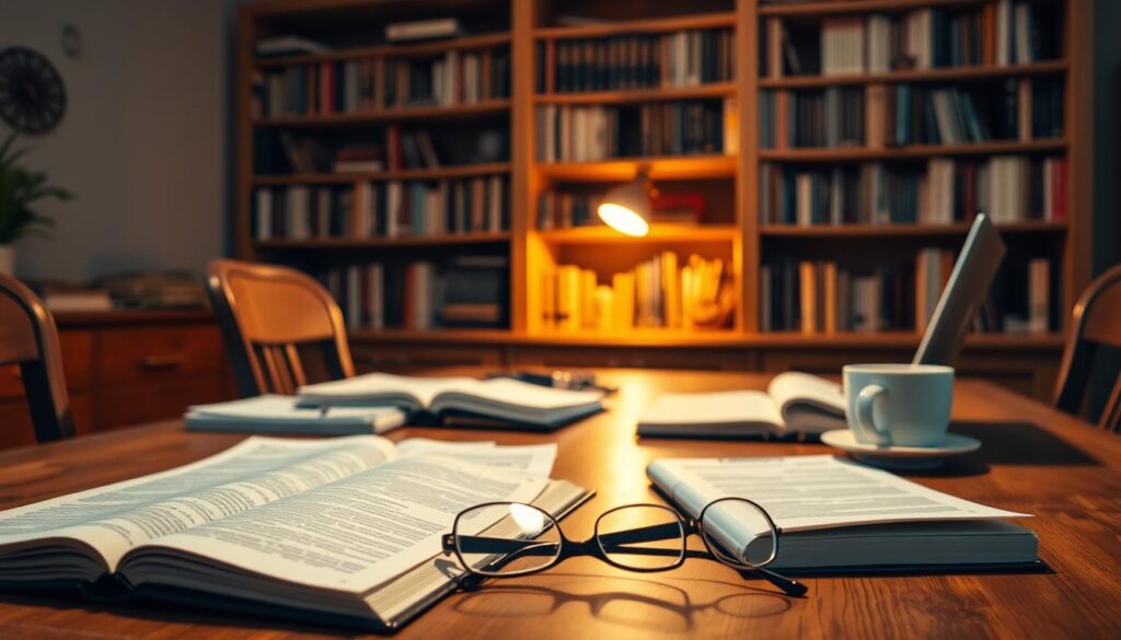 A cozy, well-lit home office with a large wooden desk, a laptop, and an array of research materials spread out - open books, notepads, and a cup of coffee. The lighting is warm and soft, casting a gentle glow over the scene. In the foreground, a pair of reading glasses rests on the desk, conveying a sense of focused attention. The background features a bookshelf filled with finance and investment-related volumes, hinting at the depth of knowledge and research that goes into investment decisions. The overall atmosphere is one of thoughtful contemplation and careful analysis, reflecting the importance of thorough research in the world of investing. A cozy, well-lit home office with a large wooden desk, a laptop, and an array of research materials spread out - open books, notepads, and a cup of coffee. The lighting is warm and soft, casting a gentle glow over the scene. In the foreground, a pair of reading glasses rests on the desk, conveying a sense of focused attention. The background features a bookshelf filled with finance and investment-related volumes, hinting at the depth of knowledge and research that goes into investment decisions. The overall atmosphere is one of thoughtful contemplation and careful analysis, reflecting the importance of thorough research in the world of investing.