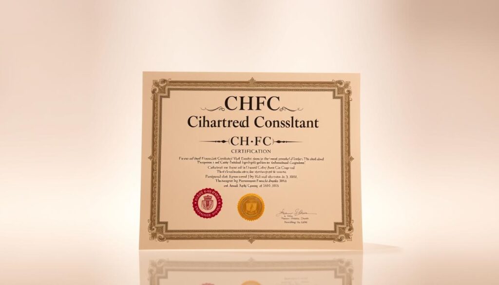 A finely crafted Chartered Financial Consultant ChFC certification document set against a clean, elegant backdrop. The certificate is prominently displayed, its intricate design and official seals exuding a sense of professionalism and authority. Soft lighting illuminates the document, creating a warm, focused atmosphere. The image conveys the prestige and credibility associated with this prestigious financial advisory certification, highlighting its significance in the financial services industry. A finely crafted Chartered Financial Consultant ChFC certification document set against a clean, elegant backdrop. The certificate is prominently displayed, its intricate design and official seals exuding a sense of professionalism and authority. Soft lighting illuminates the document, creating a warm, focused atmosphere. The image conveys the prestige and credibility associated with this prestigious financial advisory certification, highlighting its significance in the financial services industry.