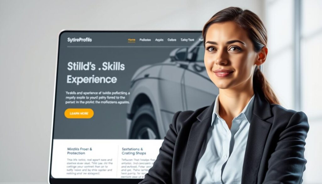 A professional-looking online profile with a clean, modern design. In the foreground, a high-quality headshot of a person in business attire, lit softly from the side to create depth and dimension. In the middle ground, a neatly organized layout showcasing the person's skills, experience, and accomplishments, presented in a visually appealing way. The background features a subtle, minimalist pattern or texture, lending a sense of sophistication and attention to detail. The overall atmosphere is one of polished professionalism, confidence, and approachability, creating an engaging and effective online presence. A professional-looking online profile with a clean, modern design. In the foreground, a high-quality headshot of a person in business attire, lit softly from the side to create depth and dimension. In the middle ground, a neatly organized layout showcasing the person's skills, experience, and accomplishments, presented in a visually appealing way. The background features a subtle, minimalist pattern or texture, lending a sense of sophistication and attention to detail. The overall atmosphere is one of polished professionalism, confidence, and approachability, creating an engaging and effective online presence.
